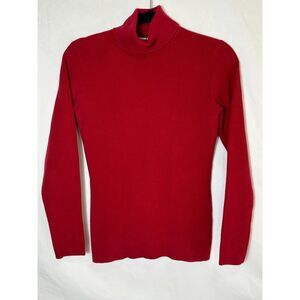 Orvis Womens Gorpcore Red Ribbed Knit Turtleneck Size S Cotton Blend Long Sleeve